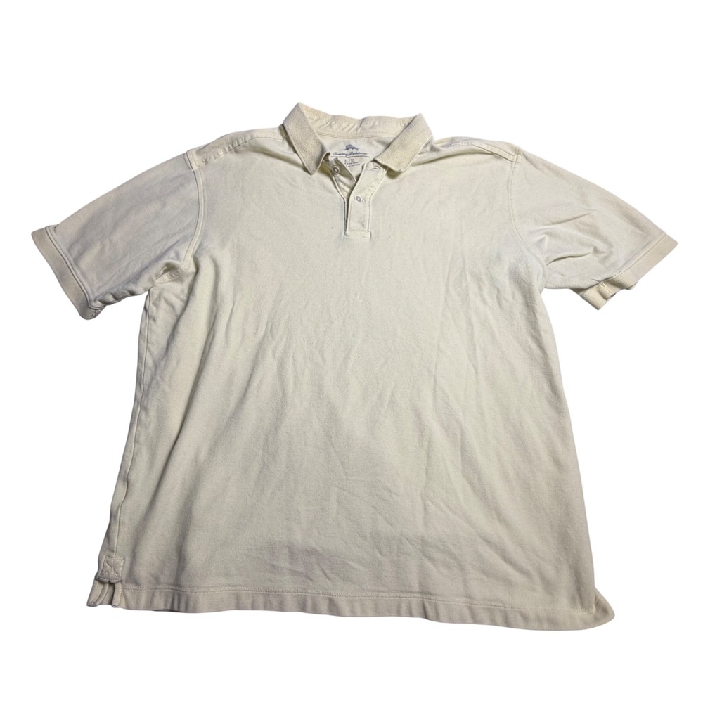 Tommy Bahama Polo Shirt Mens XL Cream Short Sleeve Pique Marlin Logo Excellent